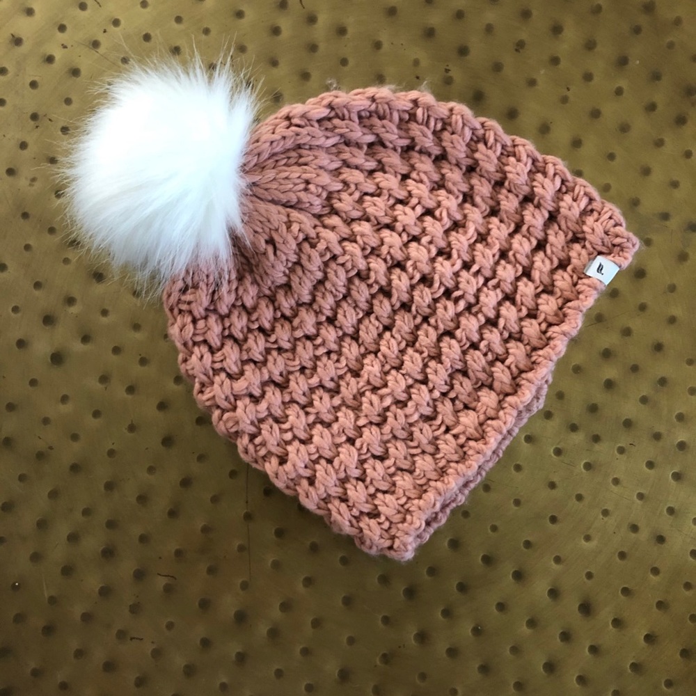 Fabletics Pink Knit Beanie with White Pom